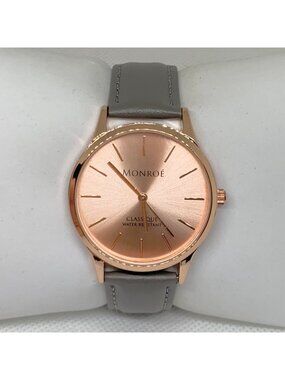 Monroe classic women watch 36mm rose gold tone case gray leather quartz running